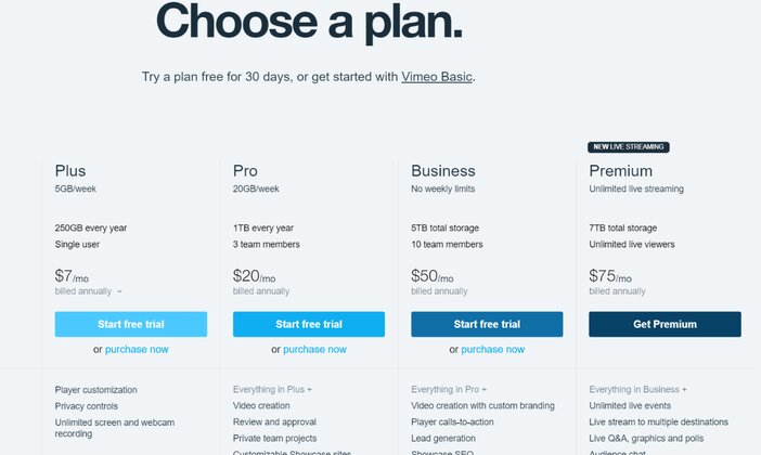 Vimeo Pricing Tosinajy