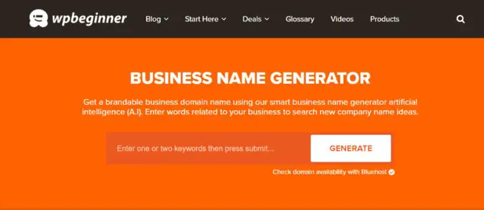 WPbeginner Business name generator homepage tosinajy