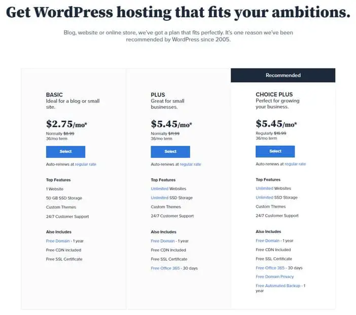 Bluehost WordPress Hosting Pricing Tosinajy