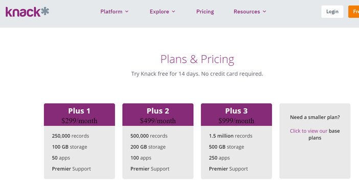 Knack larger pricing plans tosinajy