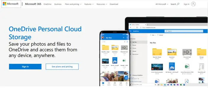Microsoft OneDrive homepage tosinajy