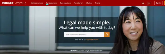 Rocket Lawyer homepage tosinajy