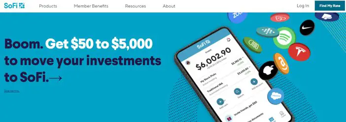 SoFi homepage tosinajy - Best investment apps