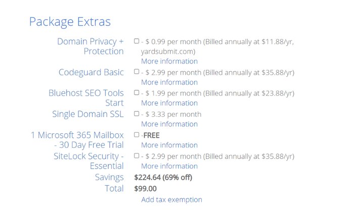 Bluehost Package Extras Tosinajy