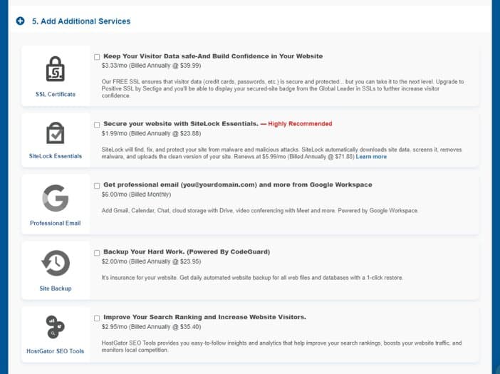HostGator Additional Services Tosinajy