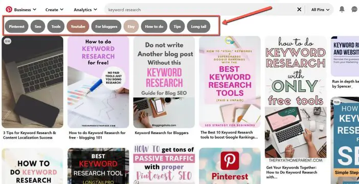 Pinterest keyword research result Tosinajy