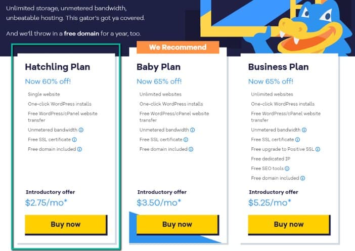 Select HostGator's Hatchling Plan Tosinajy