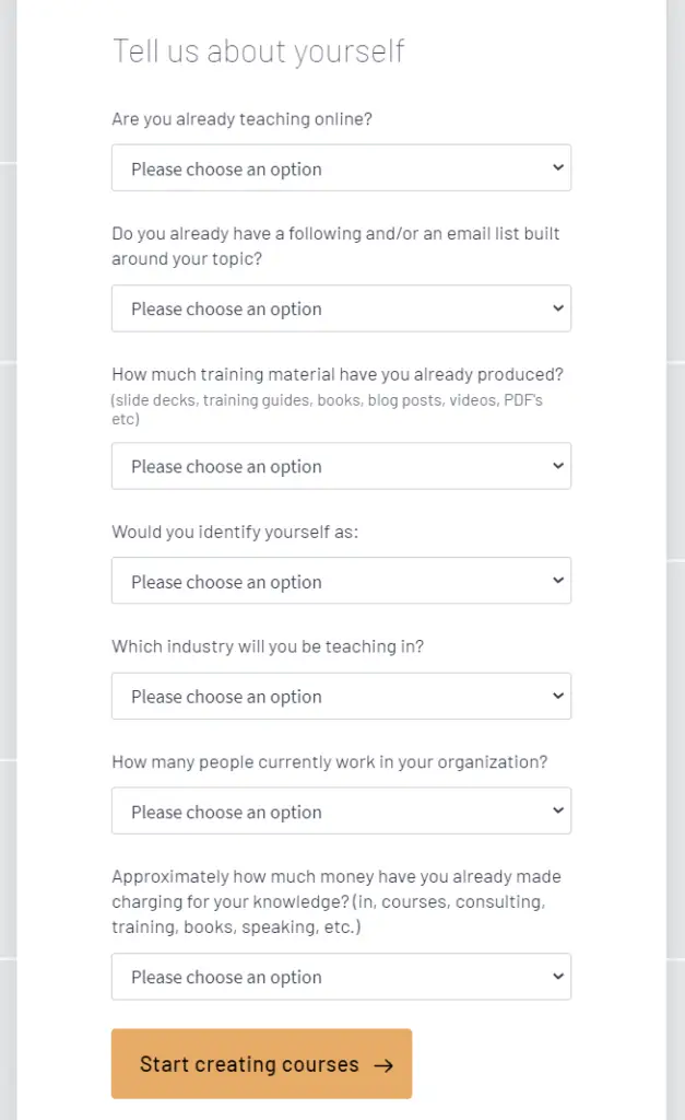 Thinkific Account Creation Questionaire Page Tosinajy