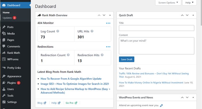 WordPress Dashboard Tosinajy