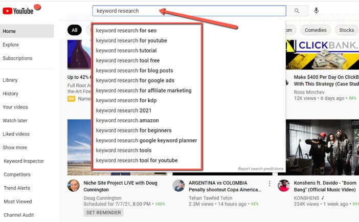 YouTube autocomplete keyword suggestions Tosinajy