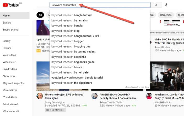 YouTube autocomplete keyword suggestions Tosinajy